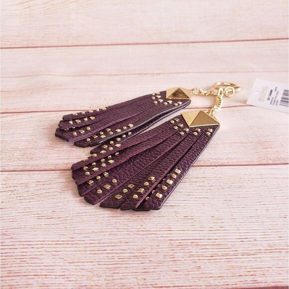 Michael Kors Pyramid Studded Tassels Pebbled Leather Keychain Handbag Charm - Picture 2 of 10
